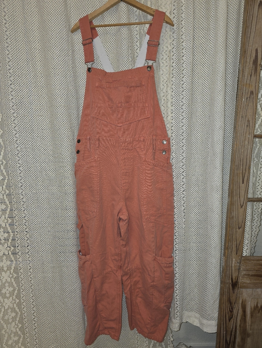 Free People Rayna Carpenter Overalls Burnt Orange Coveralls Denim Jumper, Medium